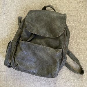 Medium sized olive green/ gray leather backpack